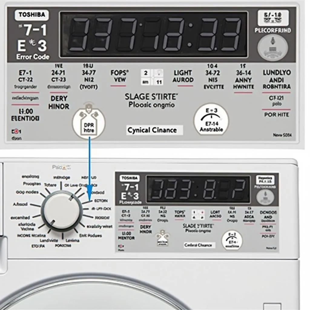 Bảng mã lỗi máy giặt Toshiba hiển thị trên màn hình