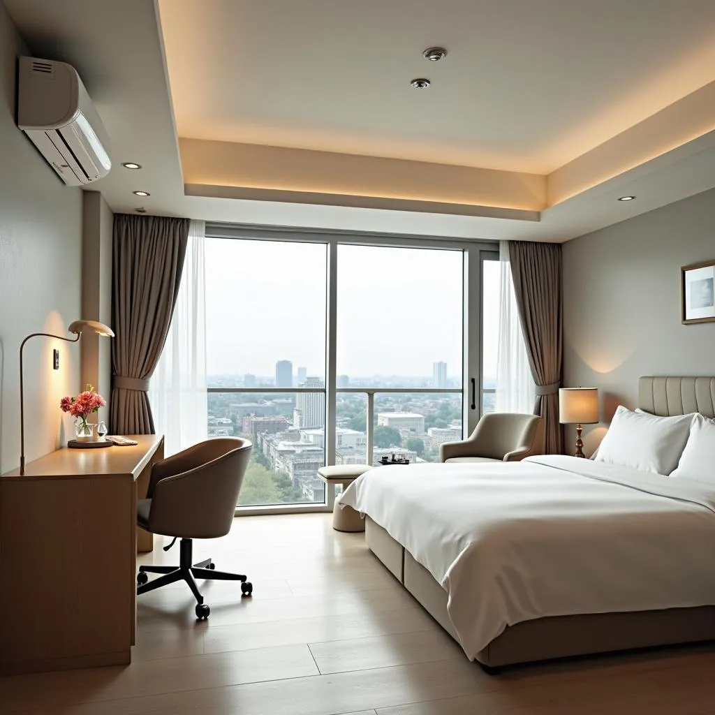 Modern hotel room with air conditioner