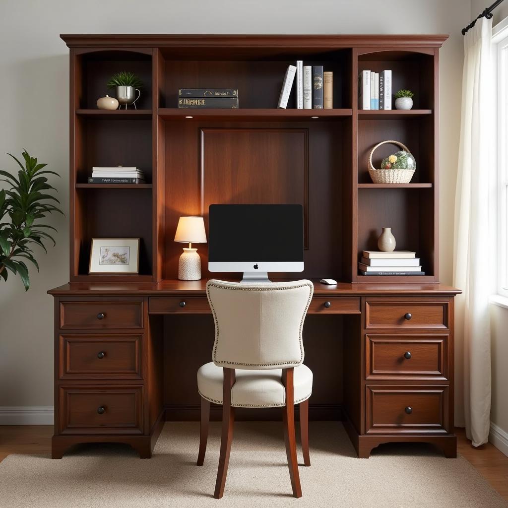 Walnut Computer Desk with Bookshelves