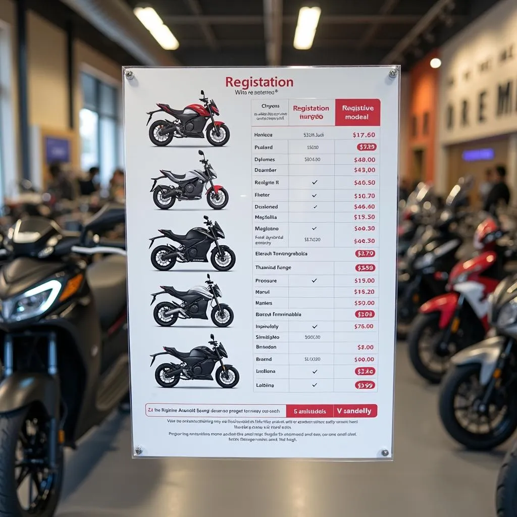 Electric motorbike price list at a dealership