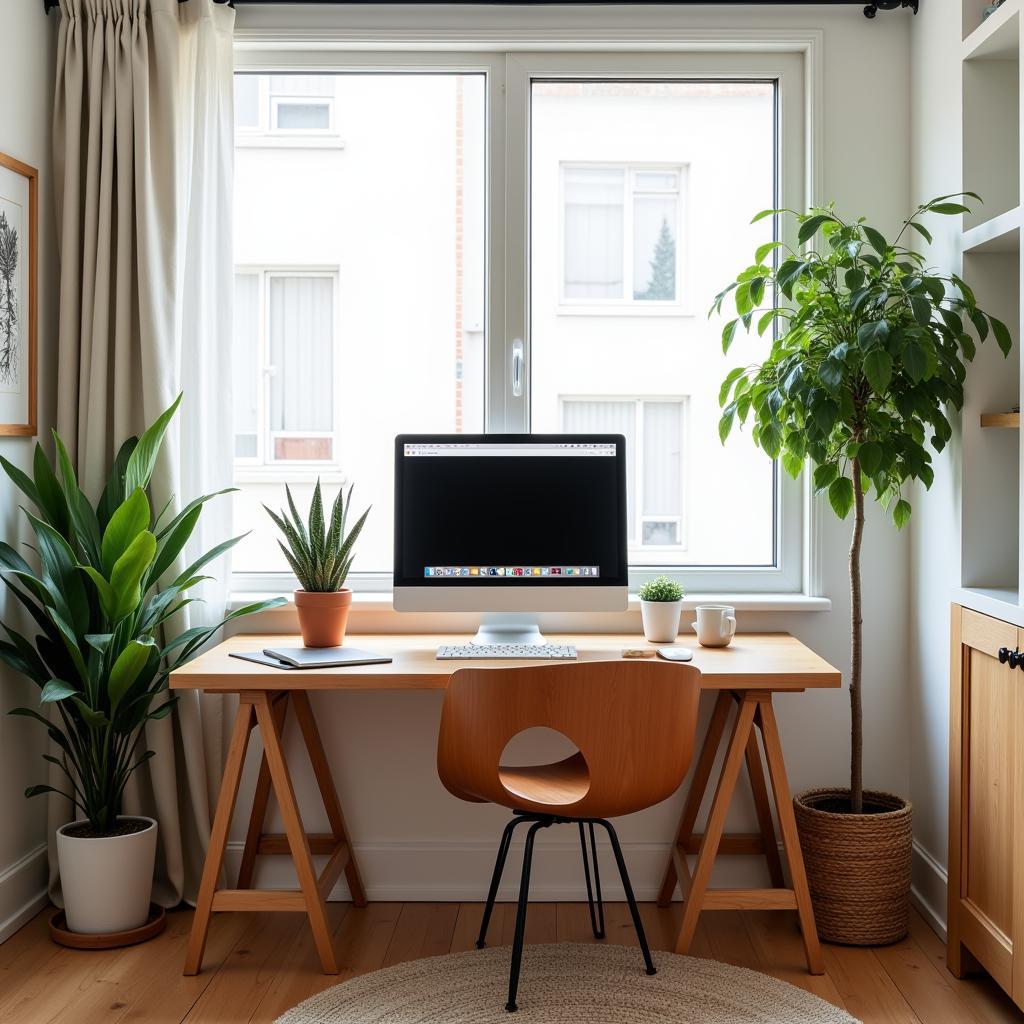 Arranging a Wooden Computer Desk in a Home Office