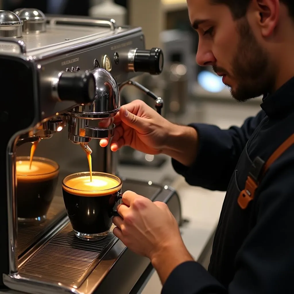 Barista sử dụng máy pha cafe Casadio Undici A1 để pha chế Espresso