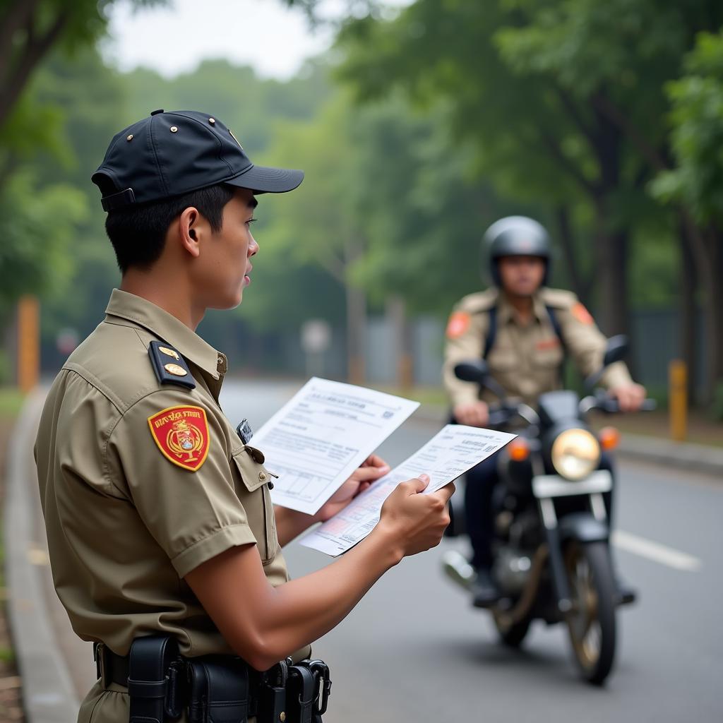 Cảnh sát giao thông kiểm tra giấy tờ xe máy