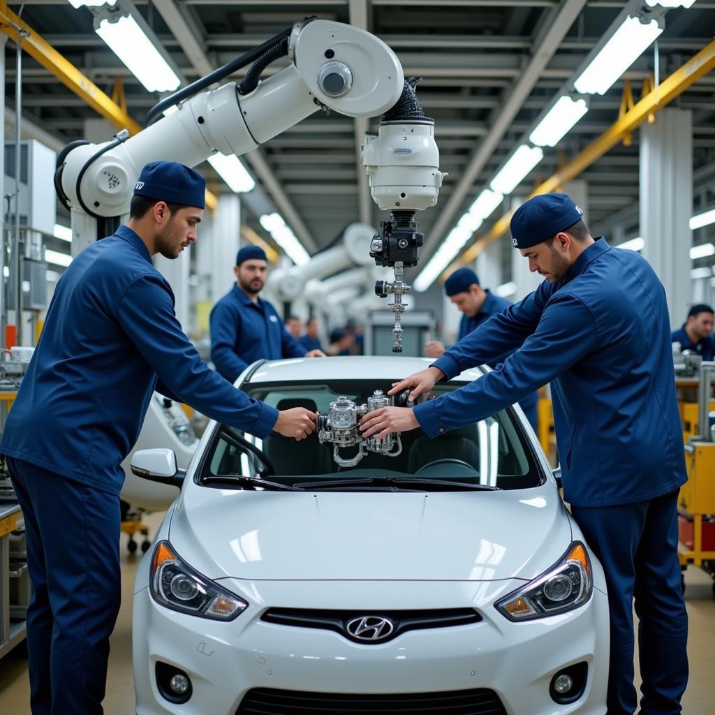 Dây chuyền lắp ráp tự động tại nhà máy Hyundai