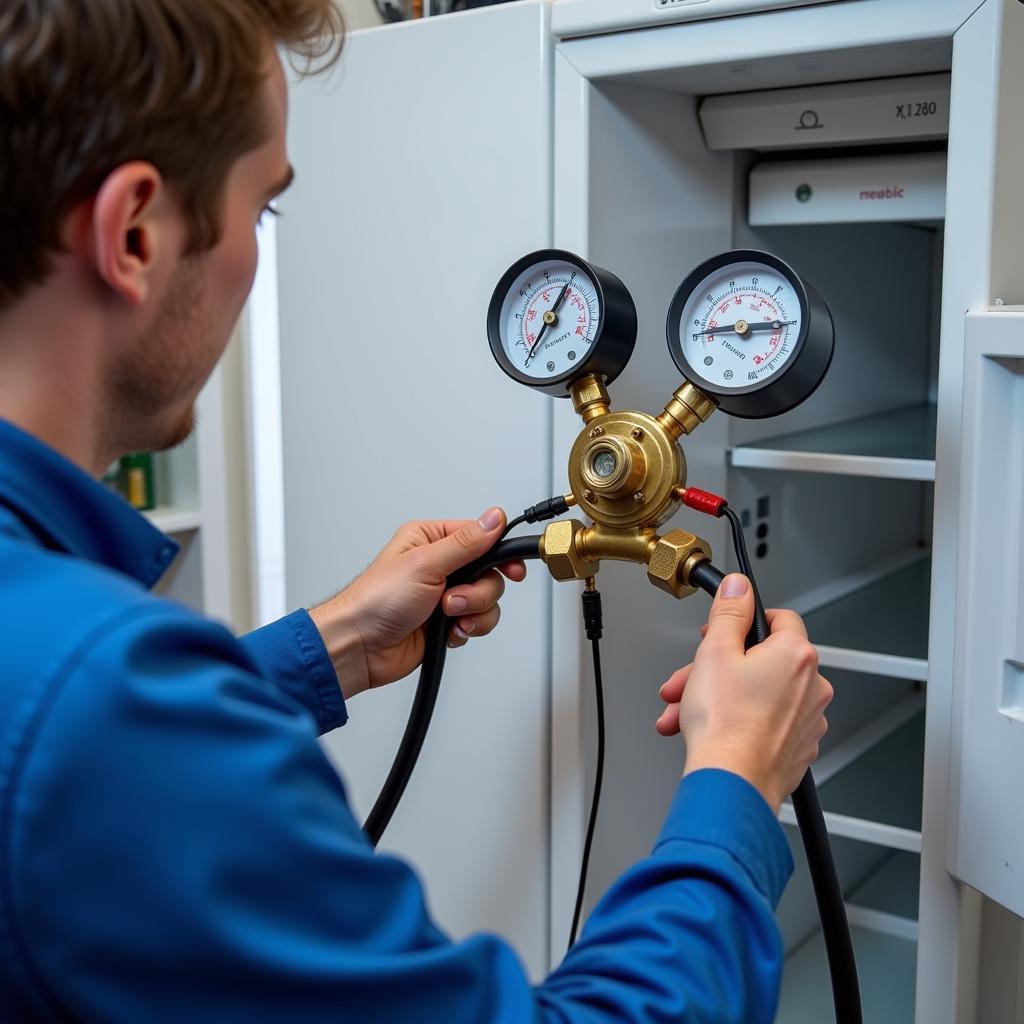 Đồng hồ đo gas máy lạnh hoạt động