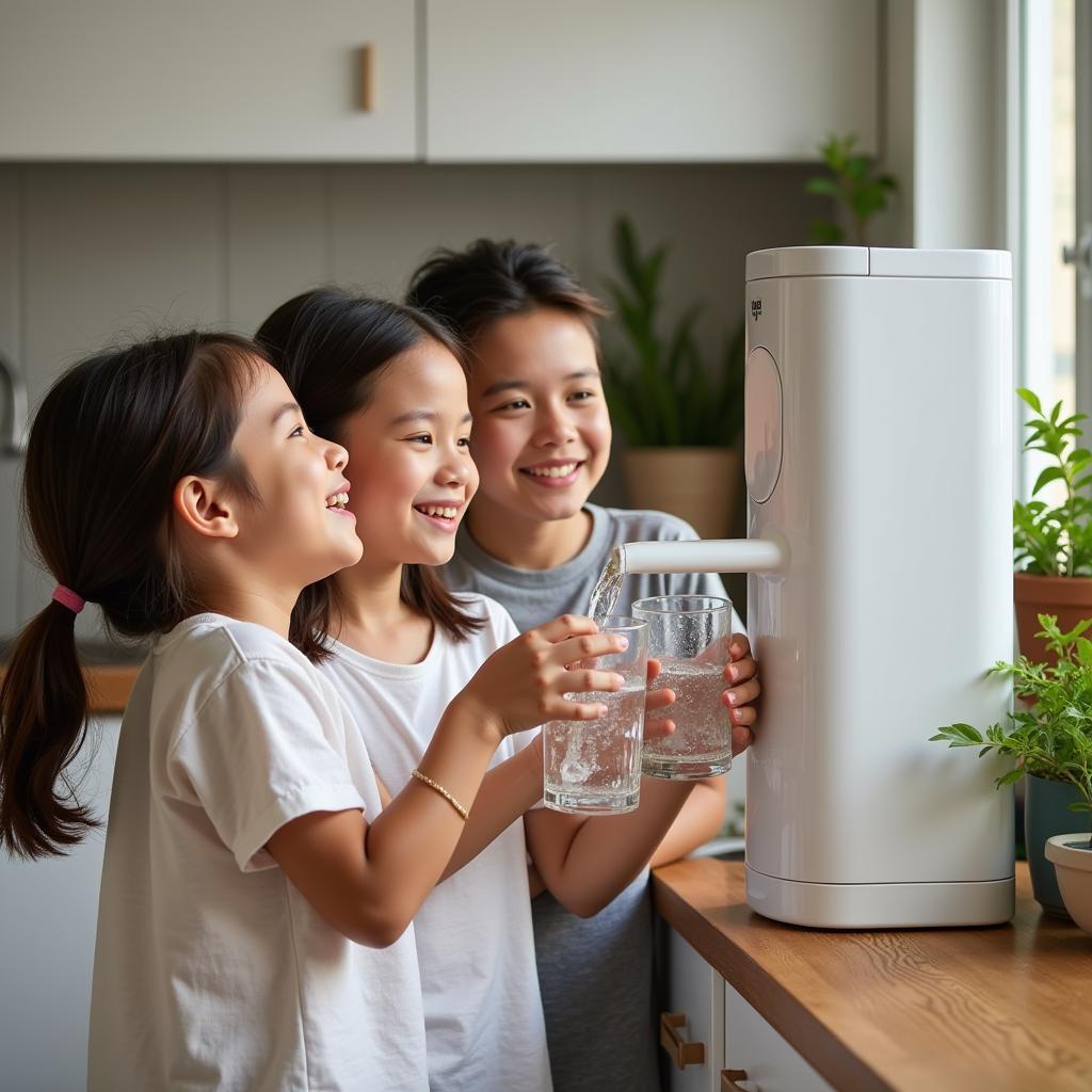 Gia đình hạnh phúc sử dụng máy lọc nước Makano