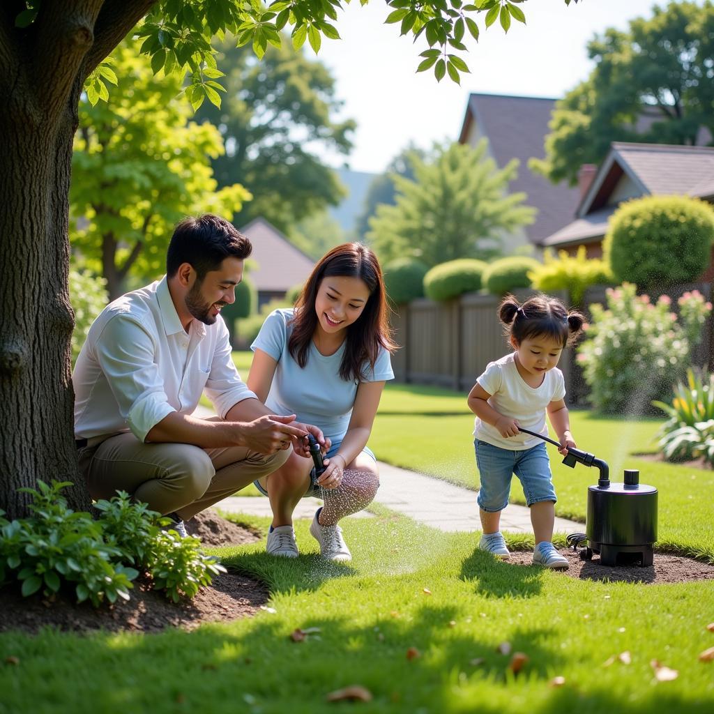 Family Using a Smart Water Pump