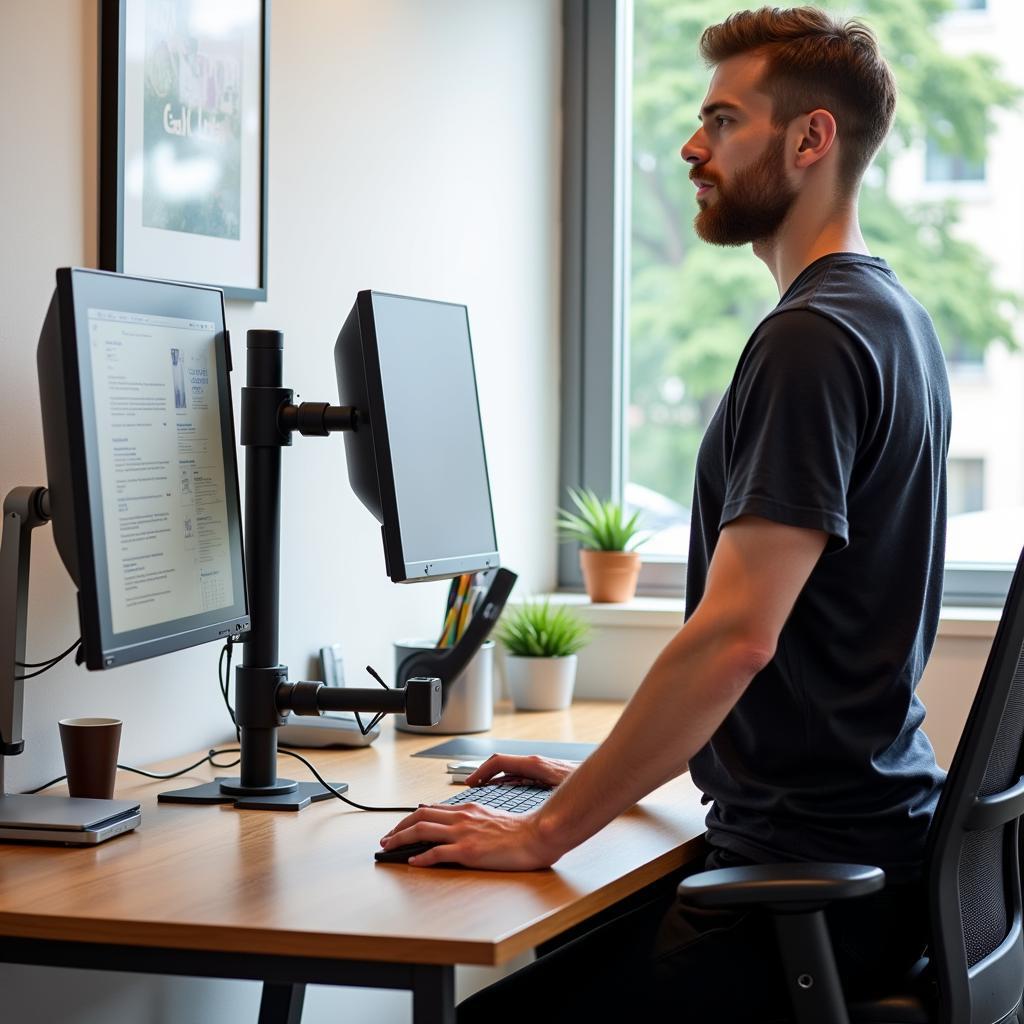 Modern workstation with monitor stand improving productivity