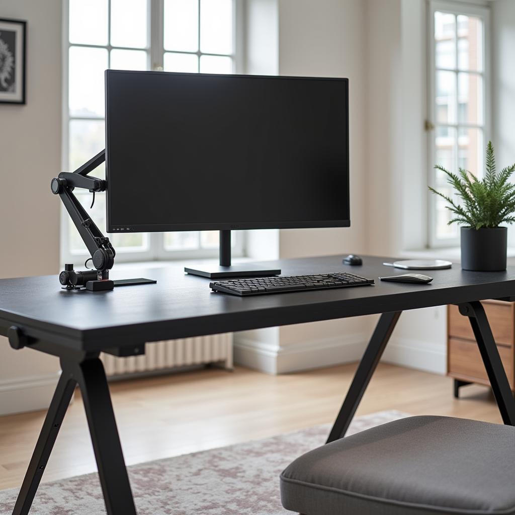 Stylish monitor stand enhancing workspace aesthetics