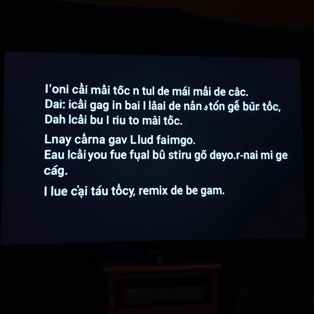 Màn hình karaoke hiển thị lời bài hát Hoa Cài Mái Tóc remix