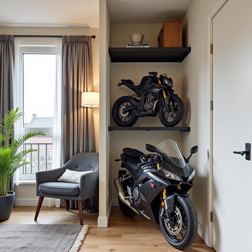 Motorcycle Storage Shelf Saves Space