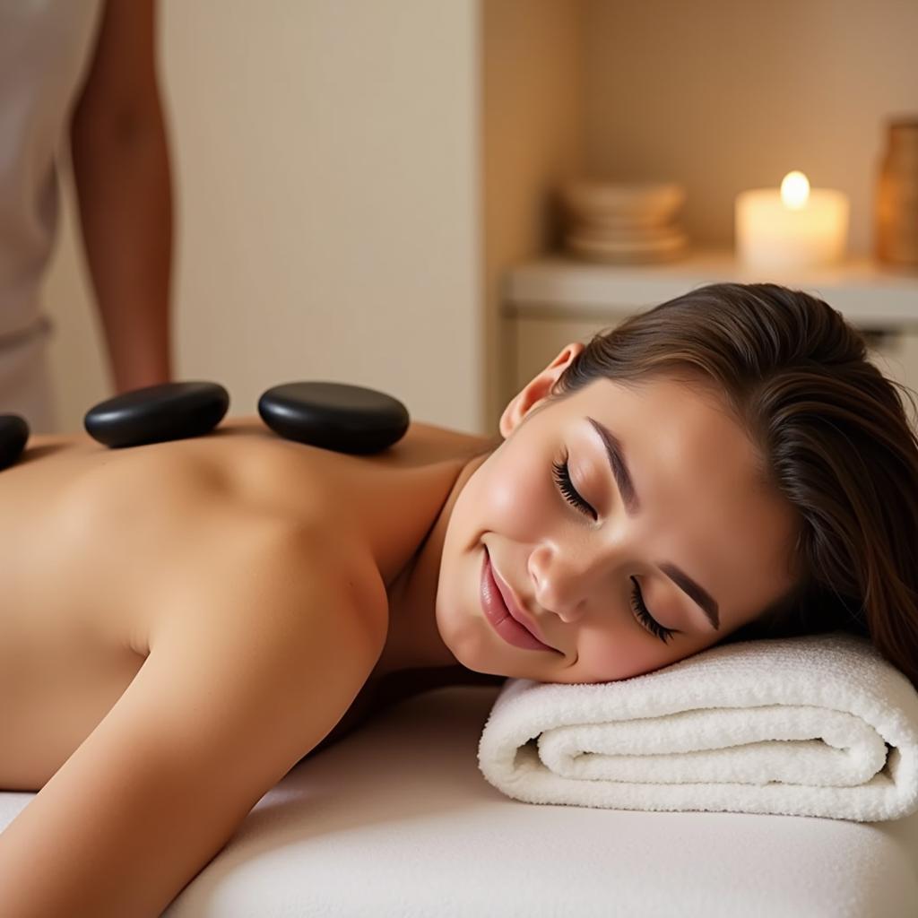 Khách hàng trải nghiệm massage đá nóng