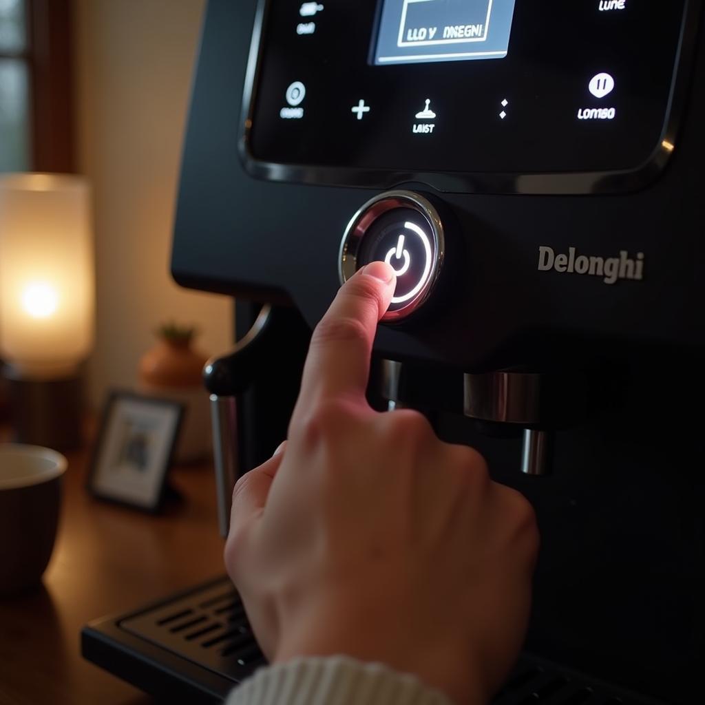 Bật máy pha cà phê Delonghi và làm nóng