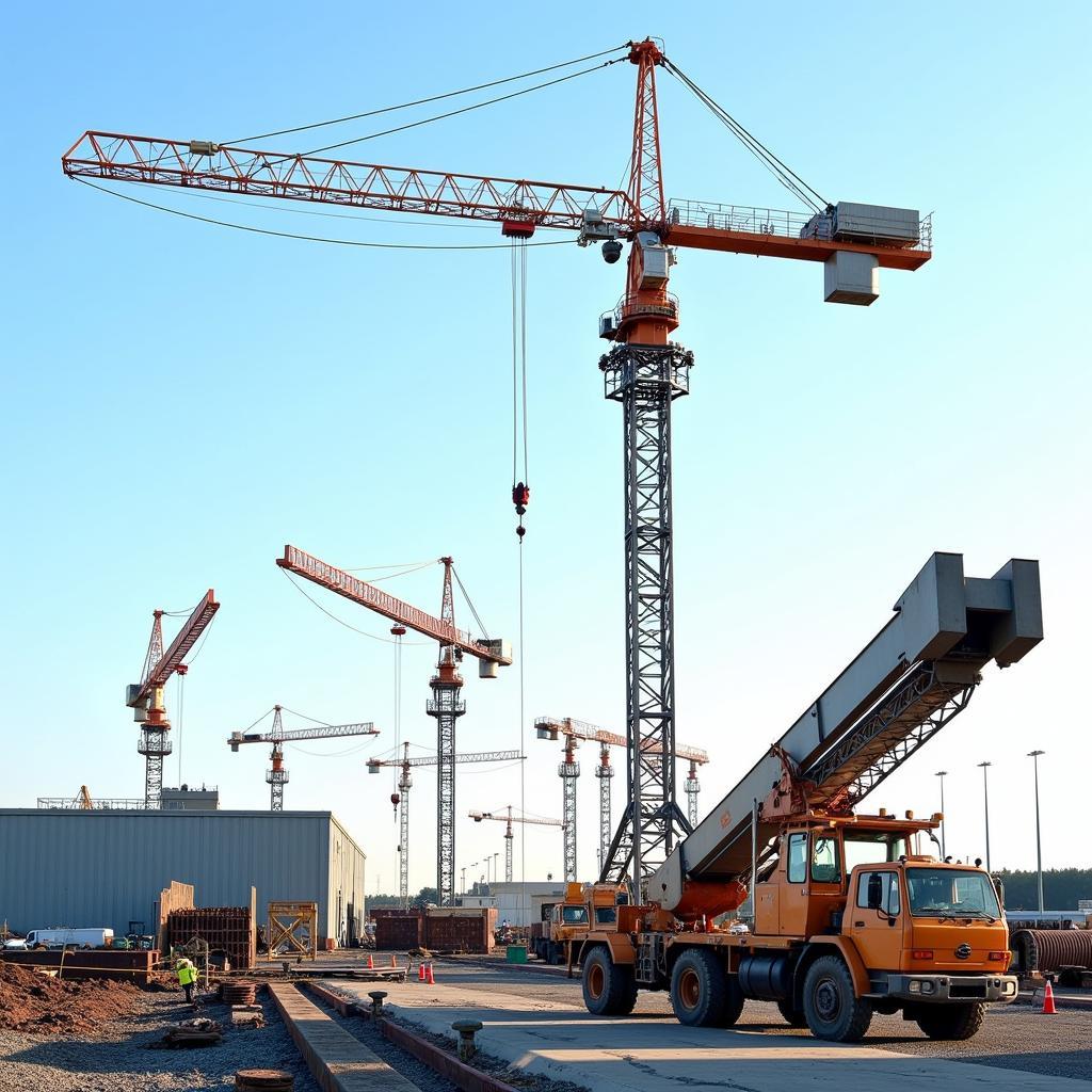 Construction site with crane lifting heavy materials