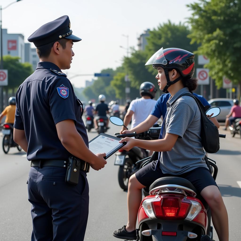 Cảnh sát giao thông kiểm tra giấy phép lái xe