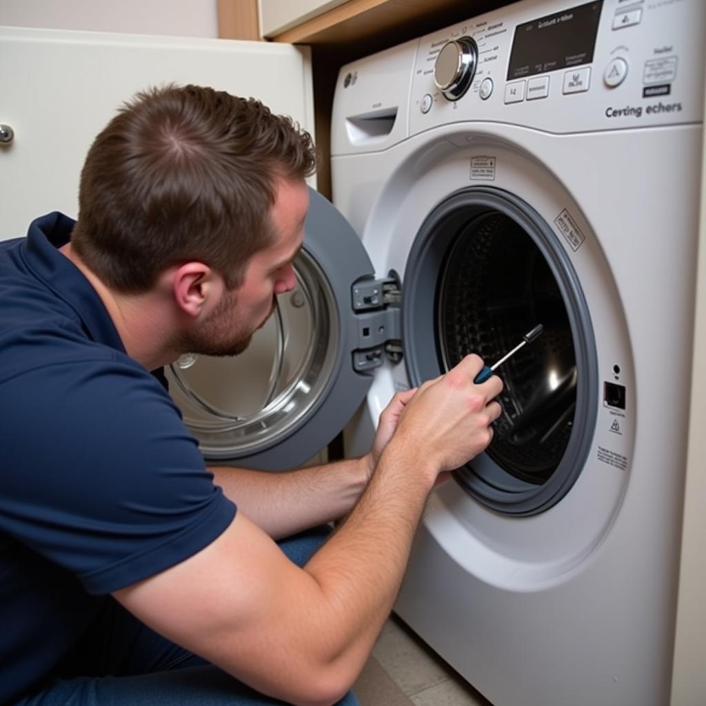 Technician Inspecting LG Washing Machine