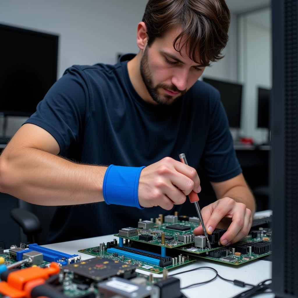 Computer technician repairing a desktop PC