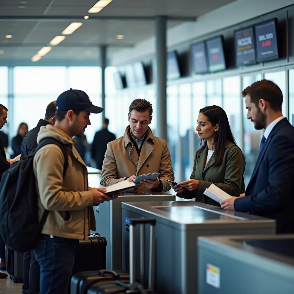 Passengers checking in at the airport counter