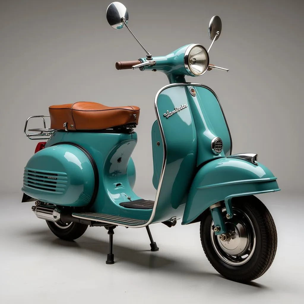 Xe máy Lambretta cũ với thiết kế cổ điển, màu sơn bóng bẩy, to toát lên vẻ đẹp vượt thời gian