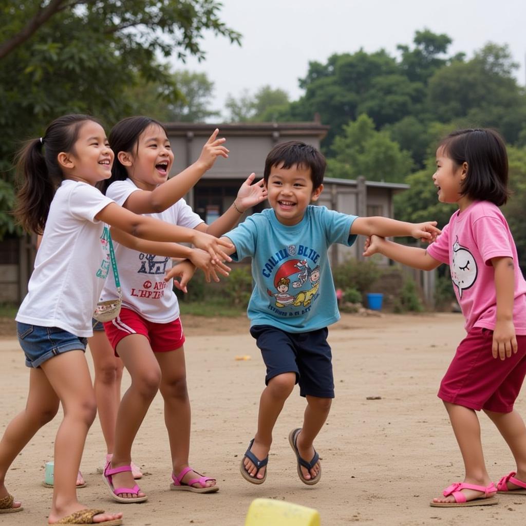 Trẻ em tại mái ấm Phan Sinh tham gia hoạt động ngoài trời