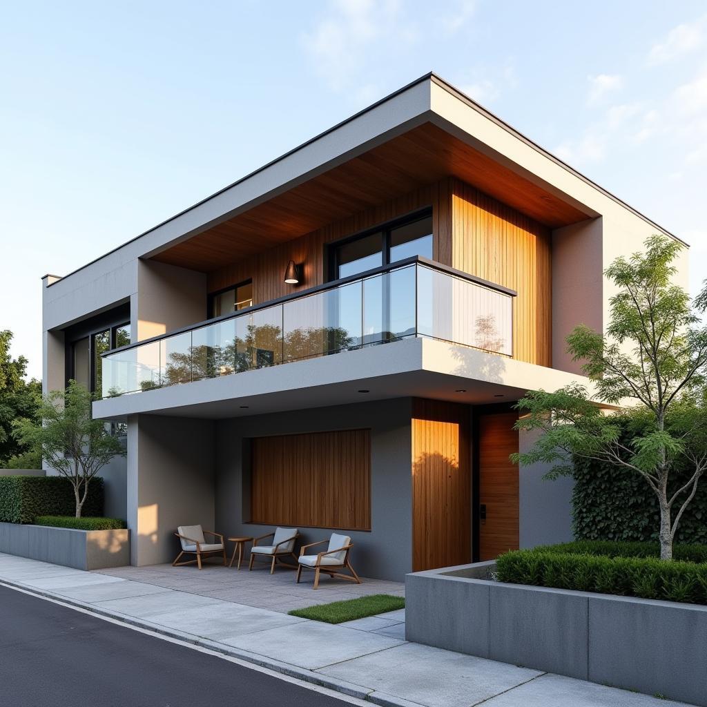 Modern townhouse with a flat roof