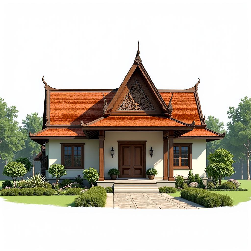 Mẫu nhà cấp 4 mái thái đẹp thiết kế bằng Sketchup