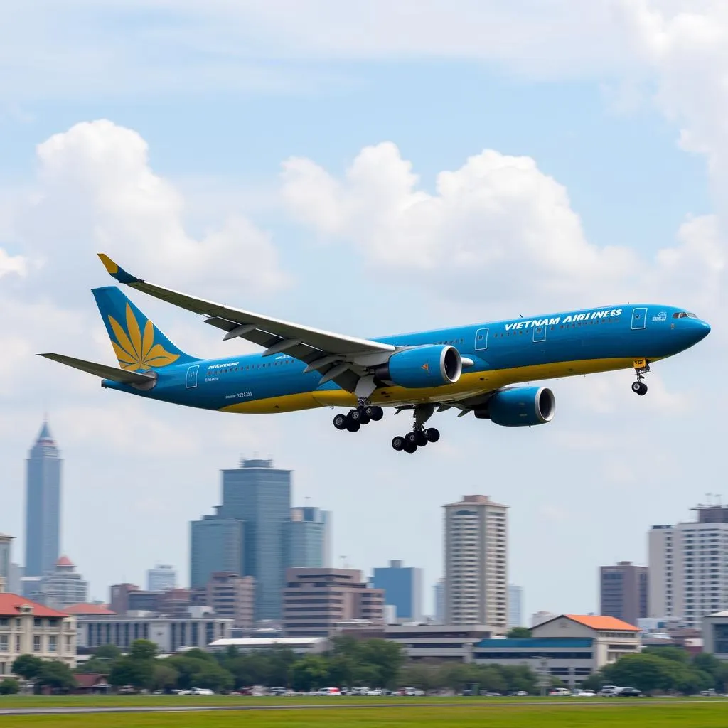 Máy bay Airbus A330 của Vietnam Airlines hạ cánh tại sân bay Tân Sơn Nhất