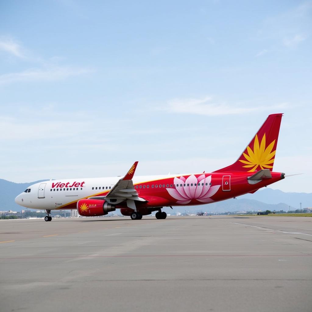 Máy bay Vietjet với hình ảnh hoa sen