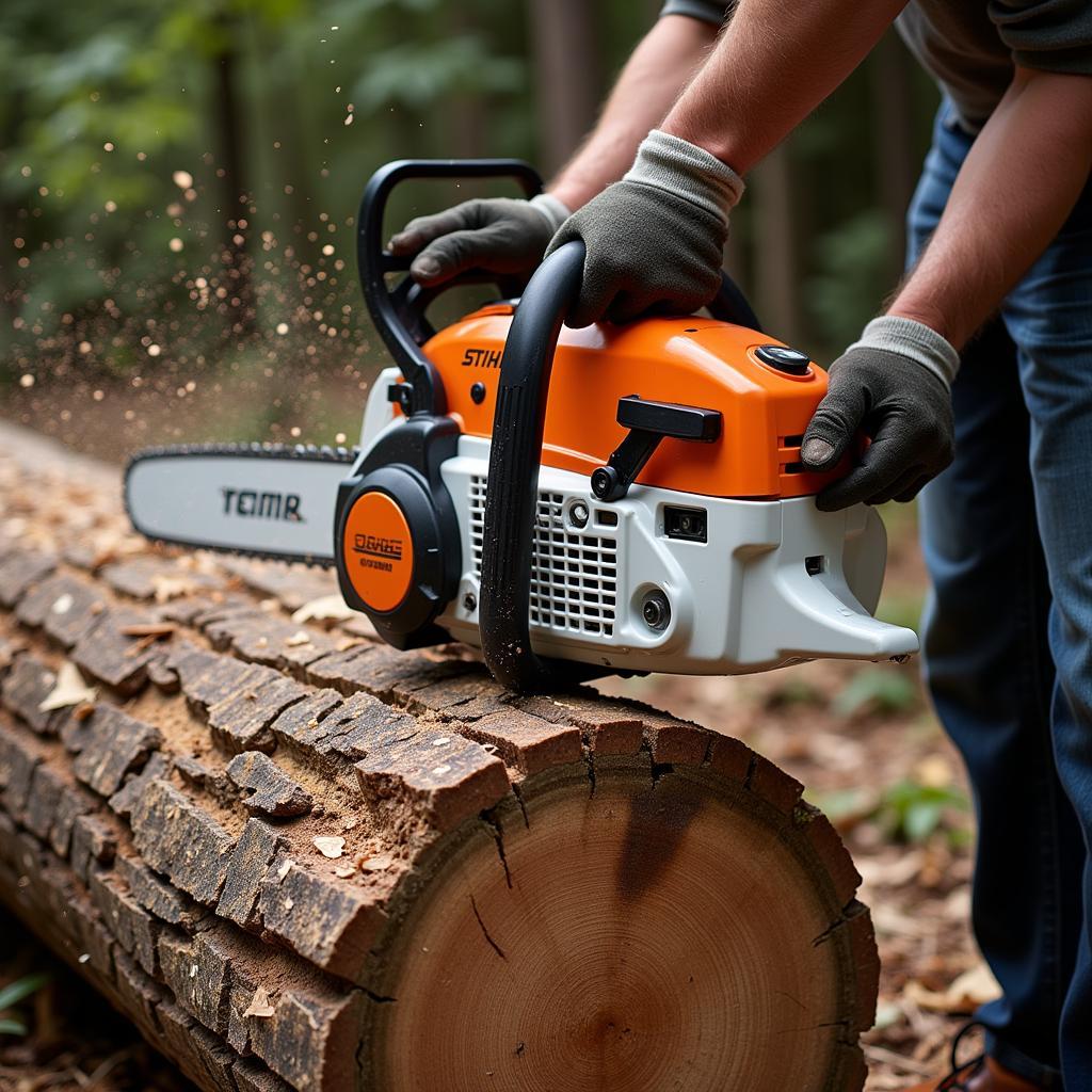 Stihl 180 in action