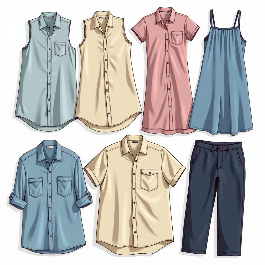 Various types of clothing suitable for steaming