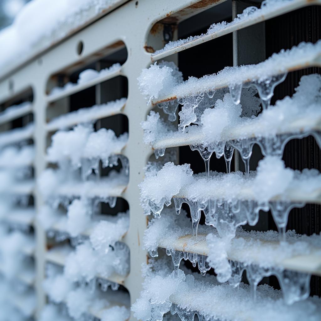 Air conditioner with frozen evaporator coils