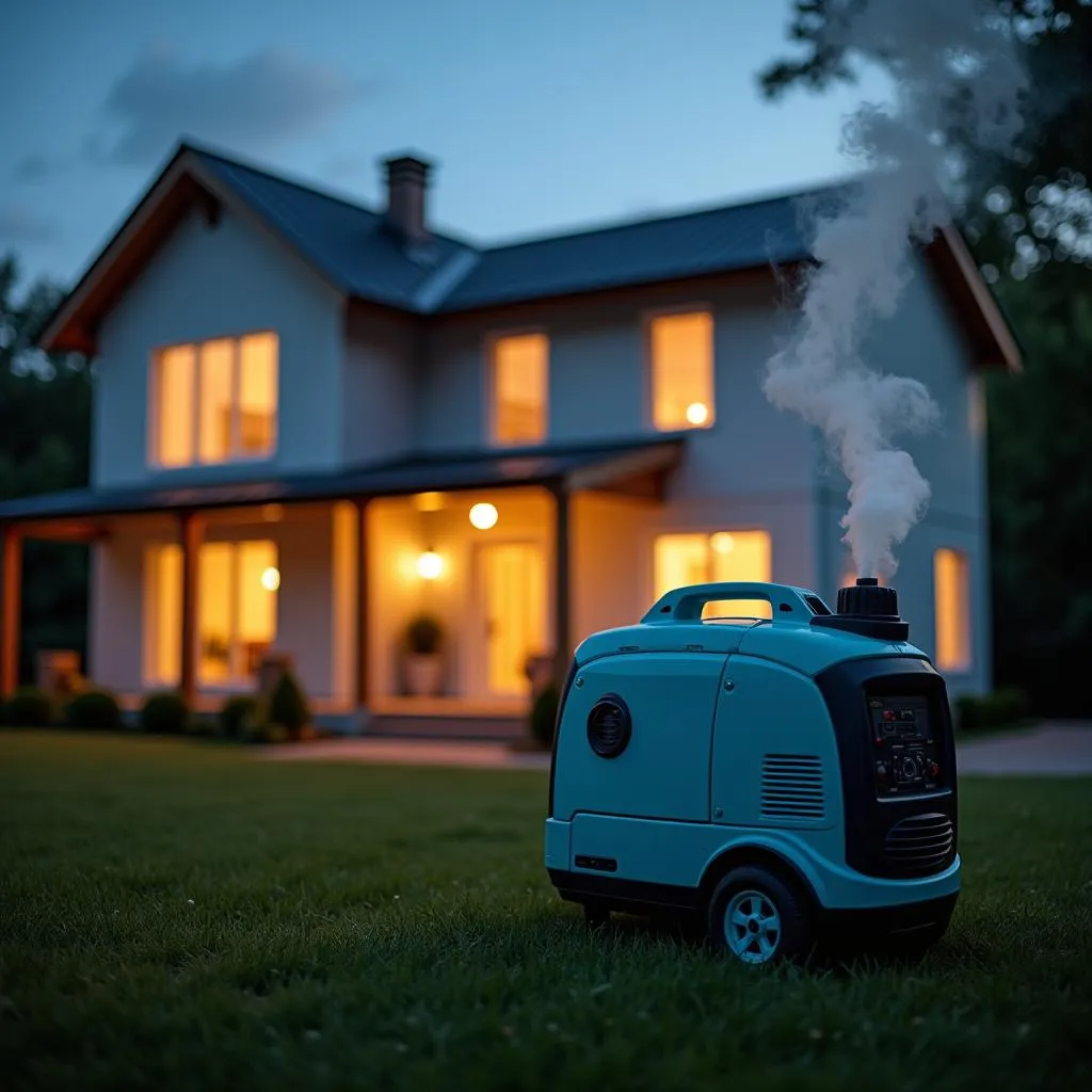 Generator powering a house with subtle smoke