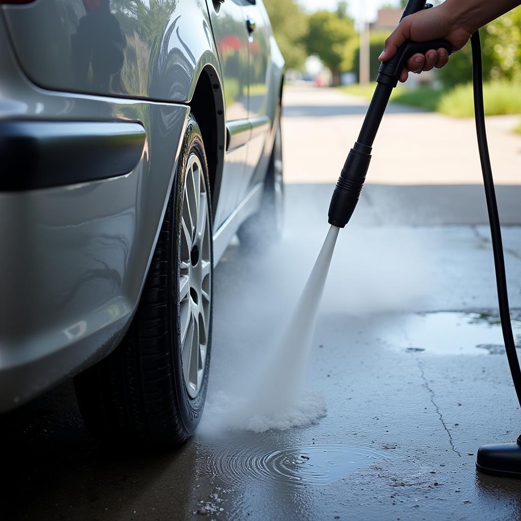 High pressure washer cleaning a car effectively