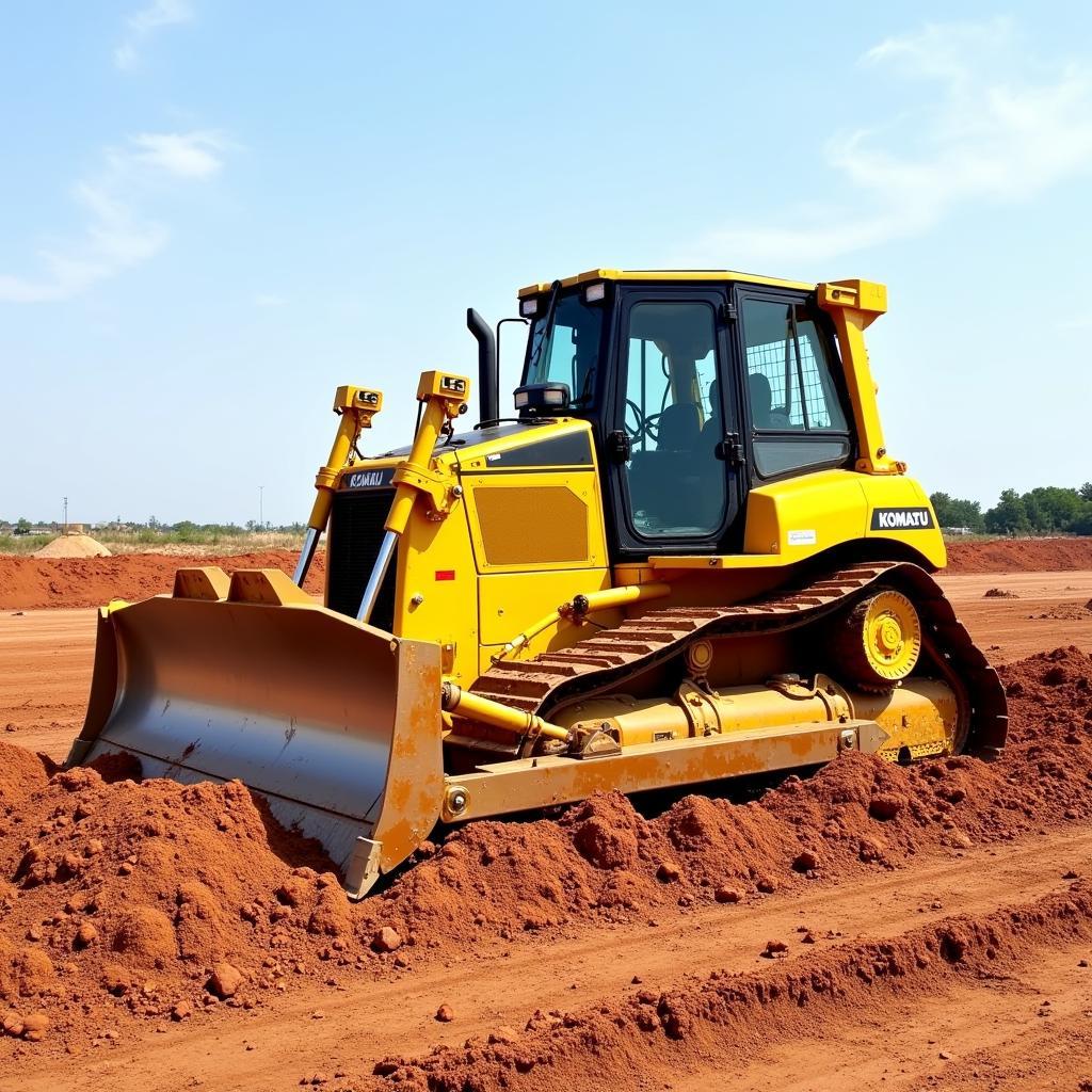 Máy ủi Komatsu đang san lấp mặt bằng