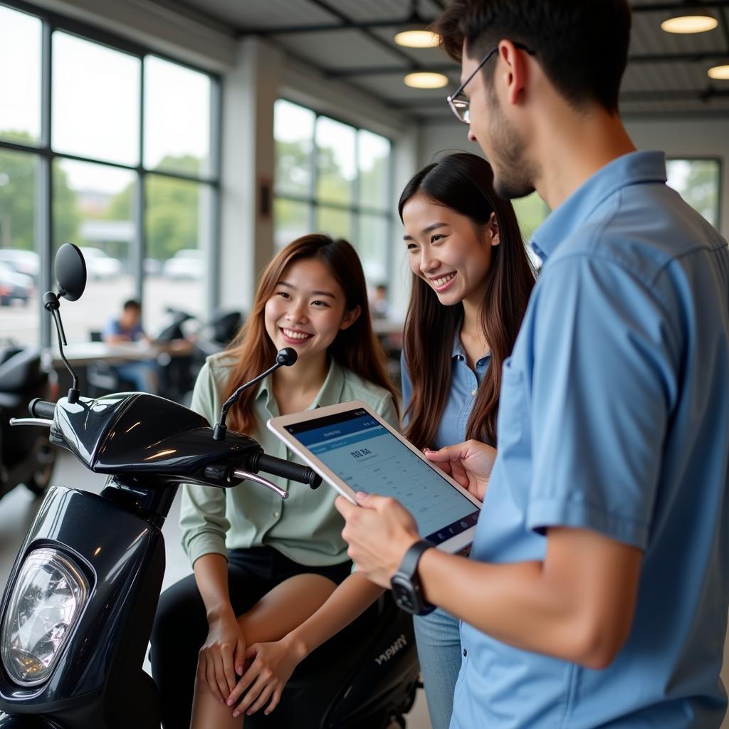 Couple buying electric motorbike on installments in Hai Phong