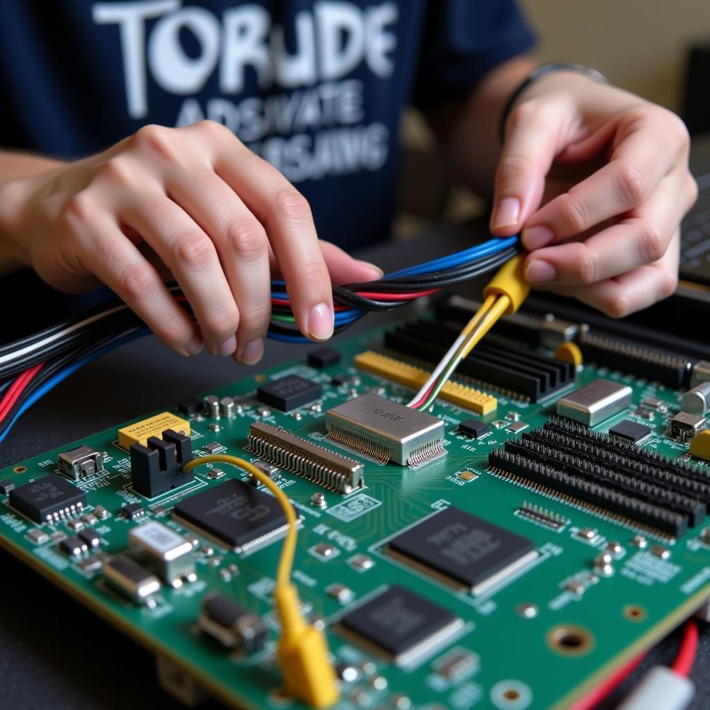 A student working on a computer engineering project.