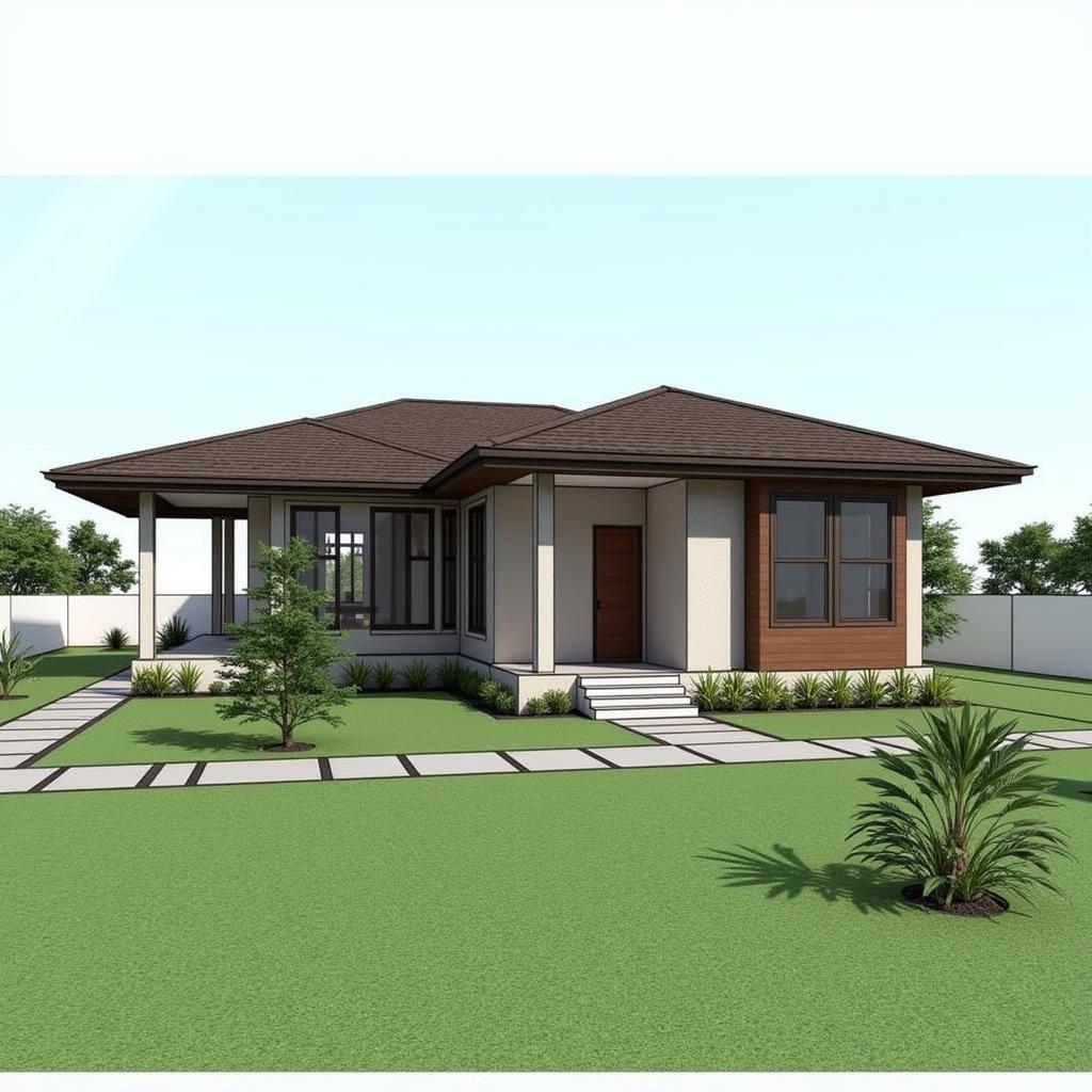 File Sketchup nhà cấp 4 mái thái hiện đại