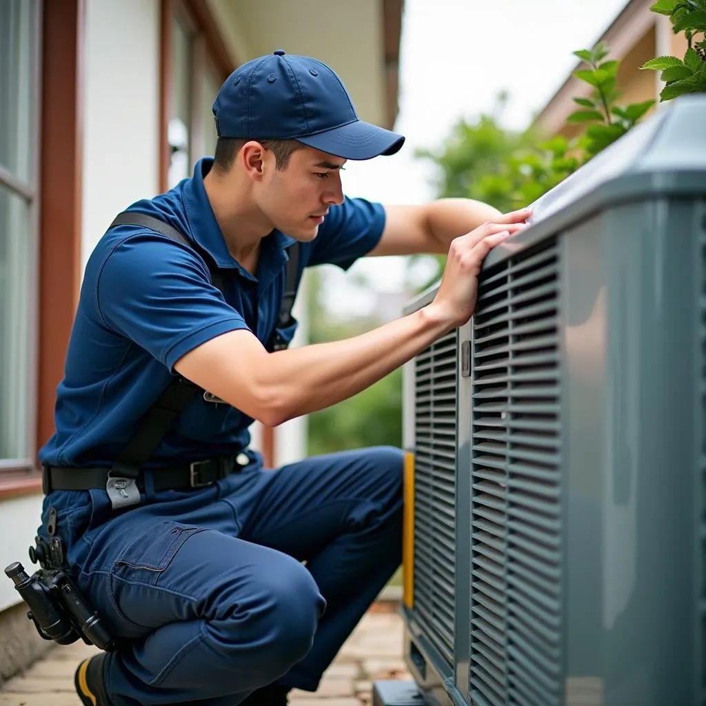 Technician installing a generator for a client