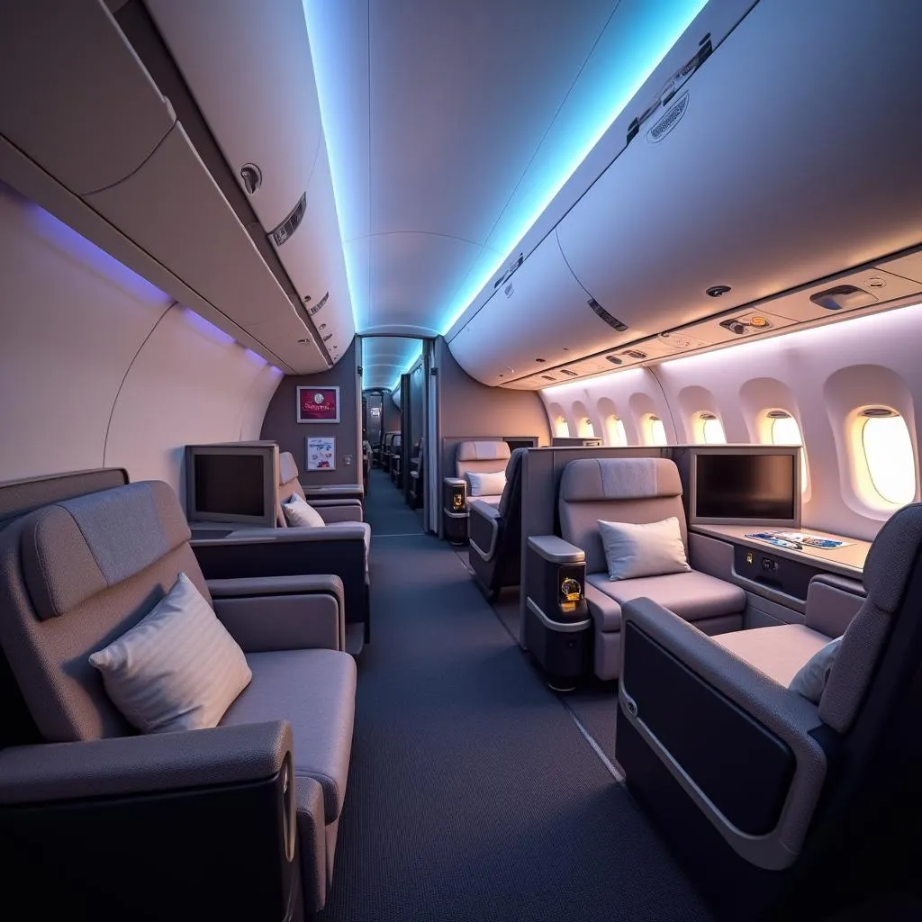 Spacious and comfortable interior of an Airbus A350 cabin