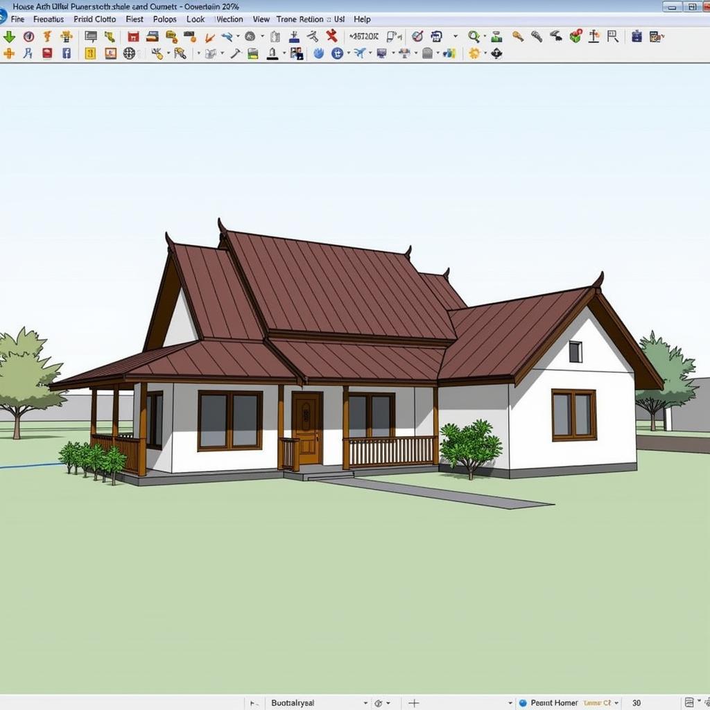 Thiết kế nhà cấp 4 mái thái bằng Sketchup