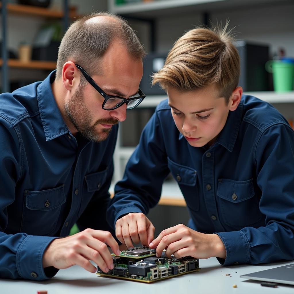 Computer repair technician apprentice working