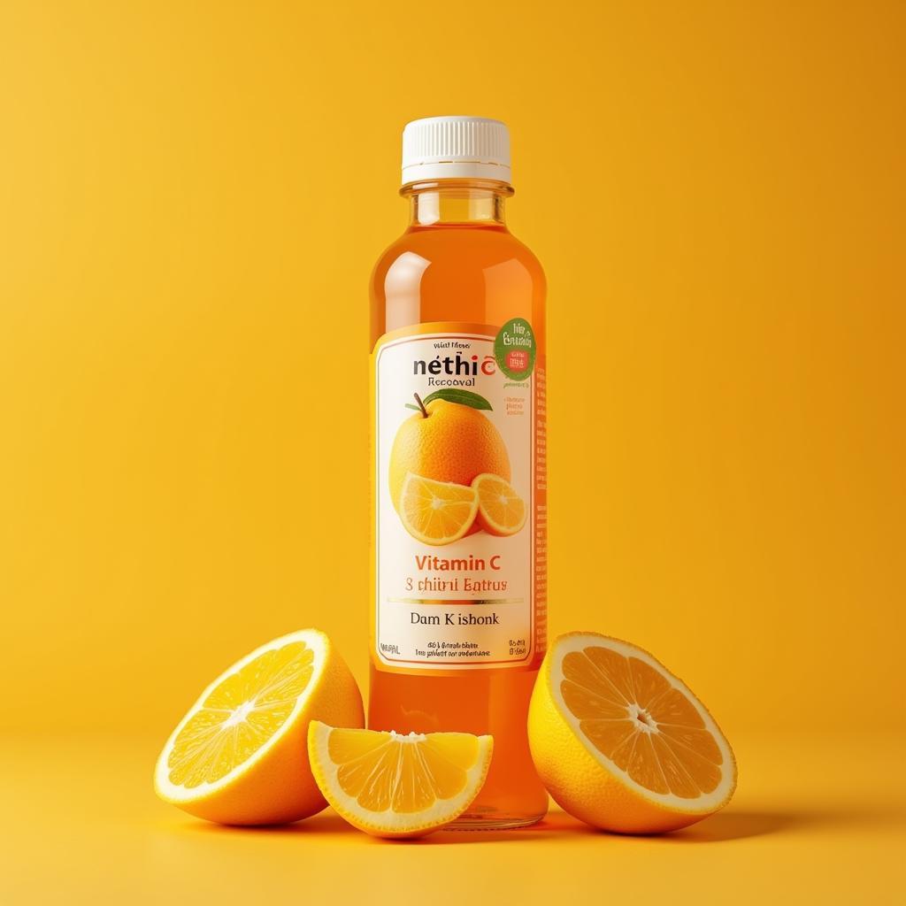 Viên vitamin C và ly nước