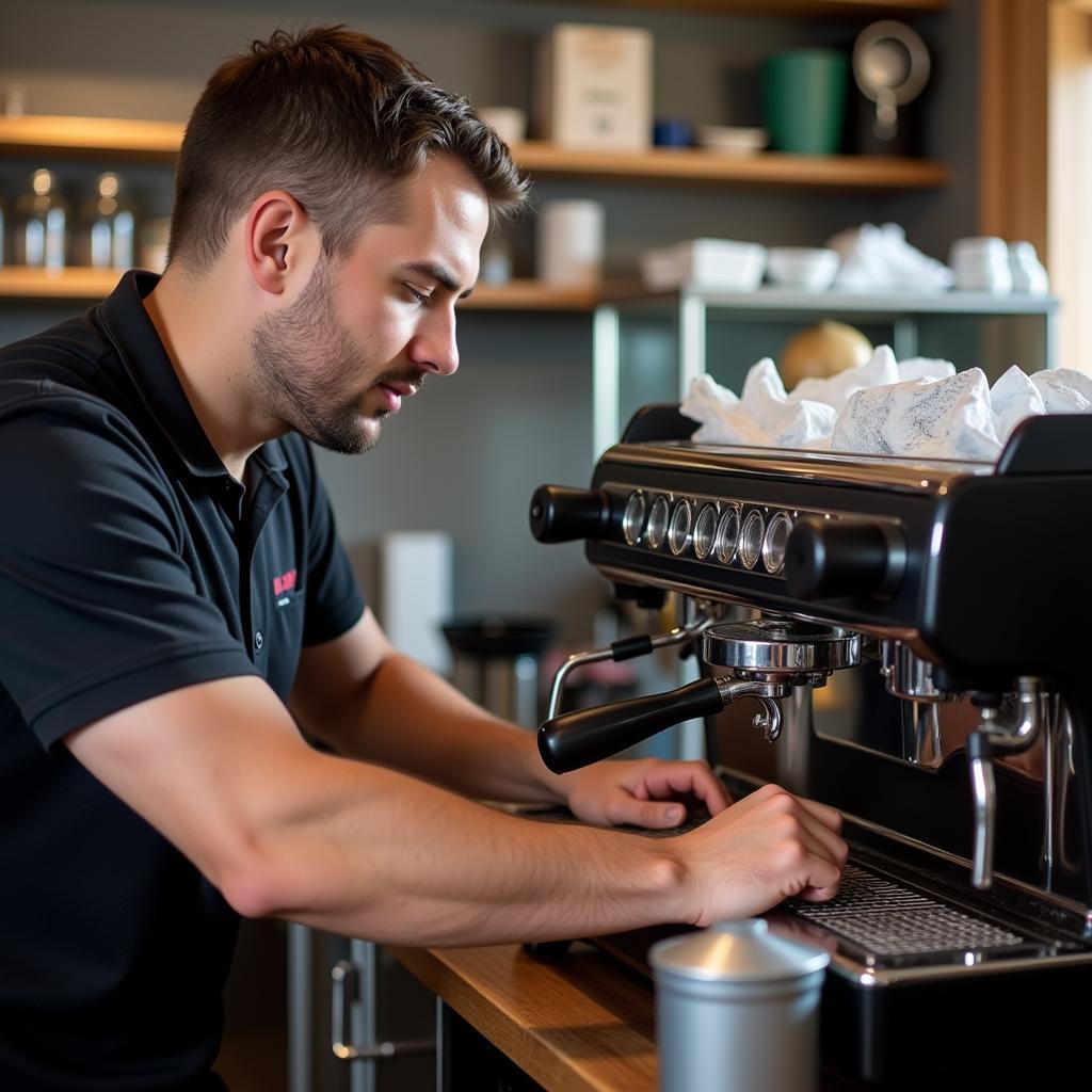 Kỹ thuật viên đang bảo trì máy pha cafe Casadio