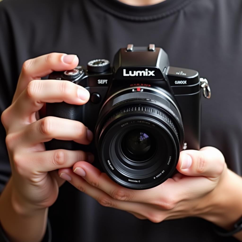 Máy ảnh Panasonic Lumix trong tay người dùng