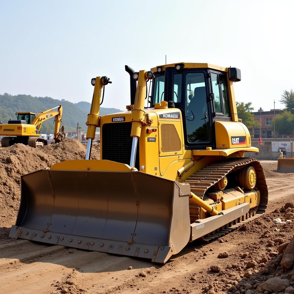 Máy ủi Komatsu làm việc tại công trường xây dựng