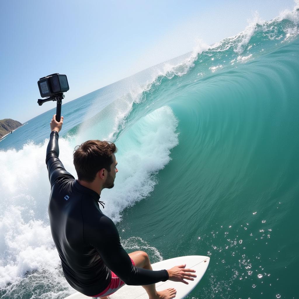 Người đàn ông đang sử dụng máy quay GoPro