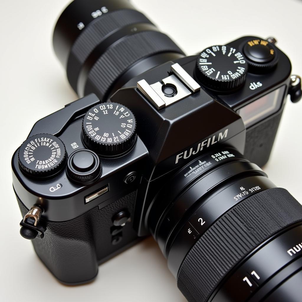 Máy ảnh Fujifilm XT100 cũ với thiết kế retro