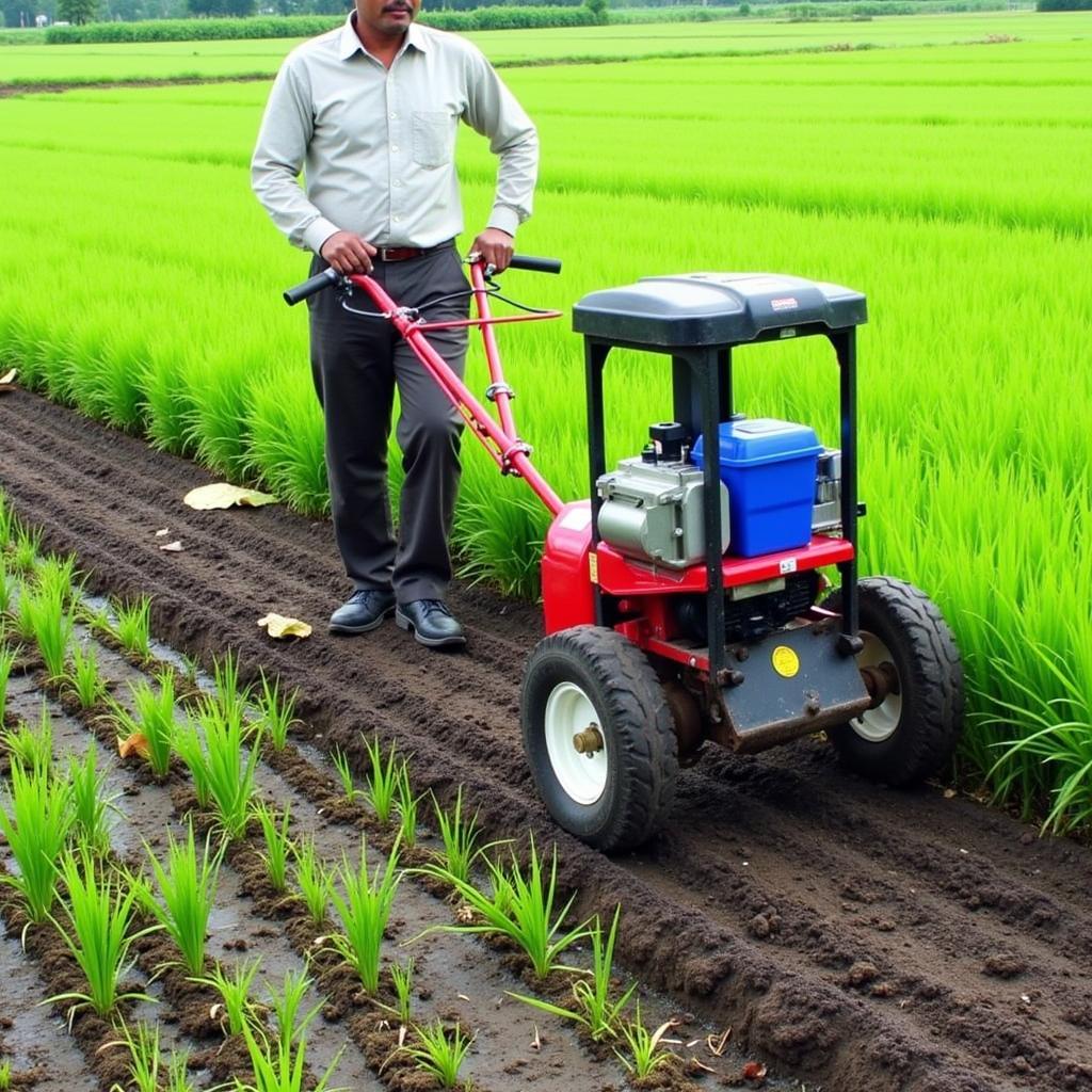 Máy cày bừa ruộng mini giá rẻ đang hoạt động