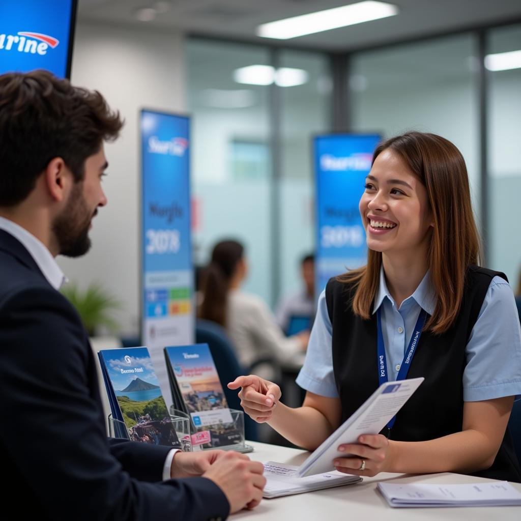 Nhân viên bán vé máy bay đang làm việc