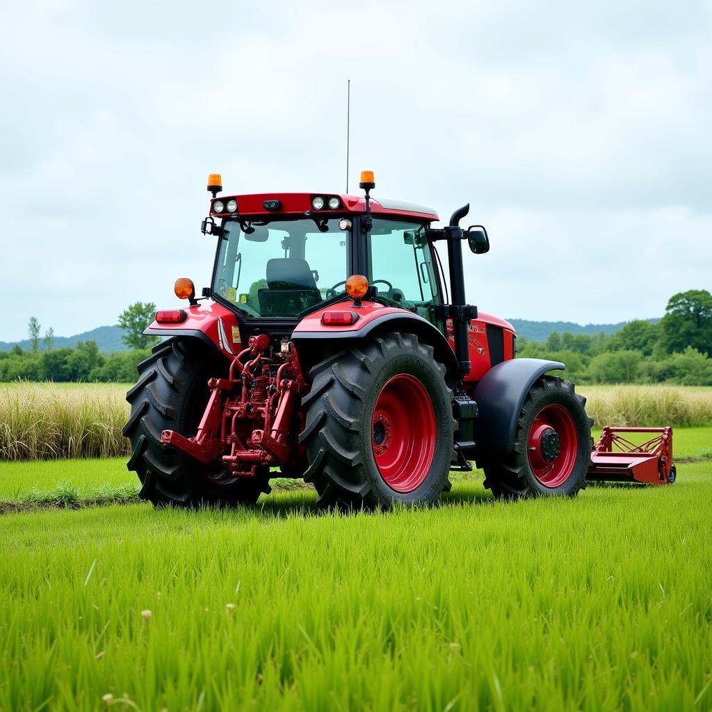 Máy cày Nhật đang làm việc trên đồng lúa